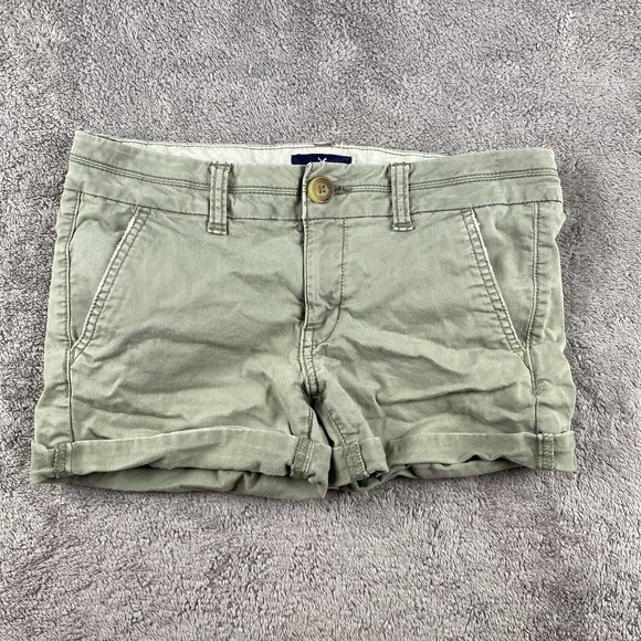 American Eagle Midi Shorts Womens 2 Olive Green Stretch Low Rise - Picture 1 of 12